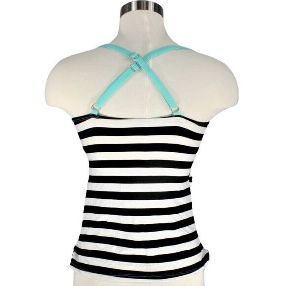 Swim Tankini Top Only Adjustable Strap Padded Bra Black & Cream Stripes Size Med - Picture 3 of 7
